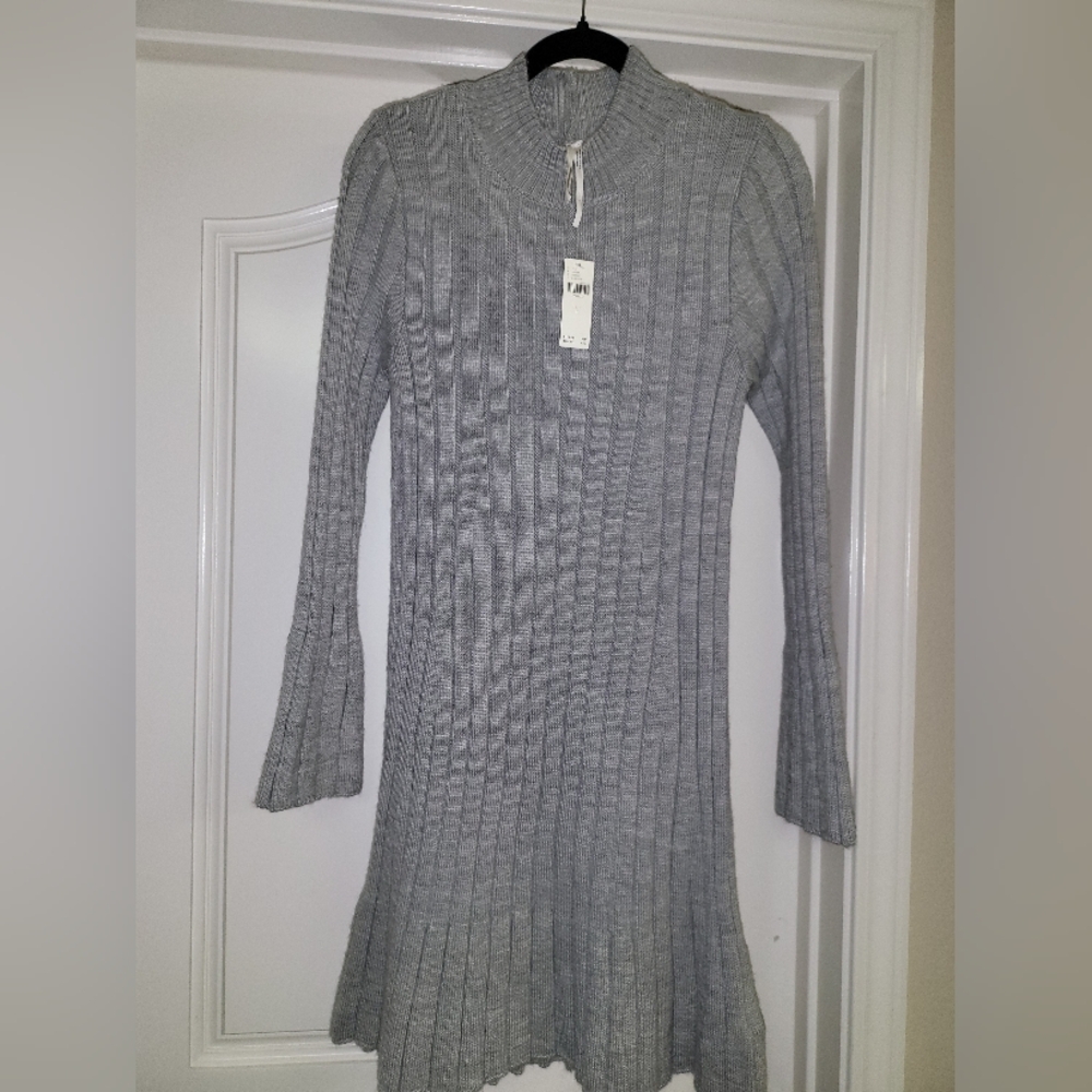 NWT Grey Anthropologie Ribbed Knit Sweater Dress Size Large Retail $138.00 🩶